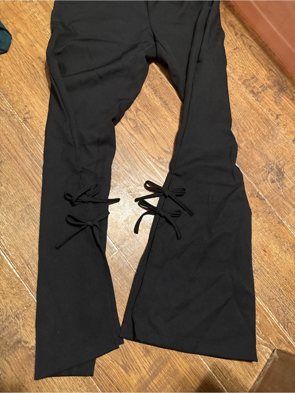 Womens black bell bottom flare pants w/ bow accents S